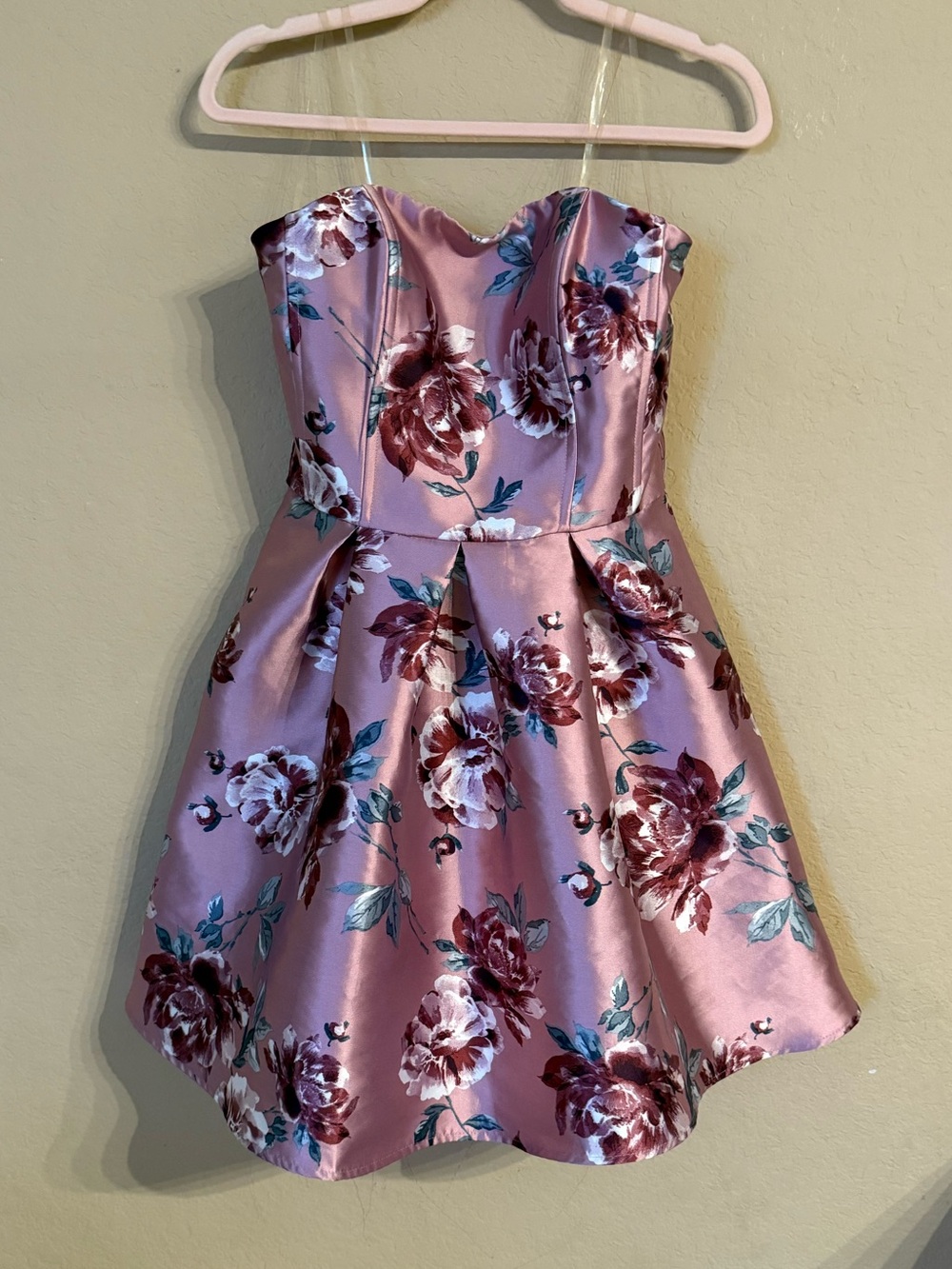 Speechless Mauve Dusty Rose Pink Floral Strapless Fit & Flare Dress Juniors 9